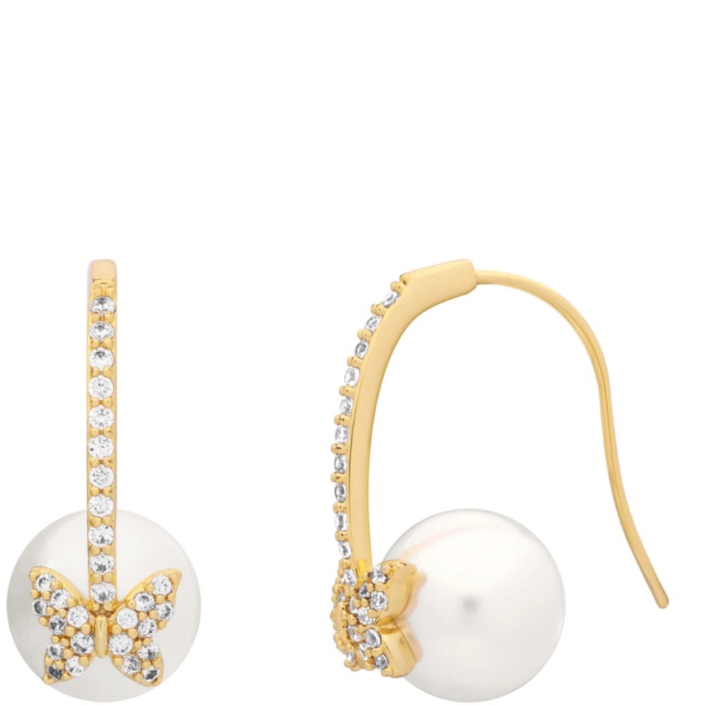 Butterfly and Faux Pearl Drop Earrings